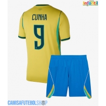Camisa de time de futebol Brasil Matheus Cunha #9 Replicas 1º Equipamento Infantil Mundo 2026 Manga Curta (+ Calças curtas)